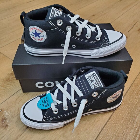 Converse CTAS Street Mid Top Black White Youth Size A01720F Unisex Easy On New - Picture 1 of 14